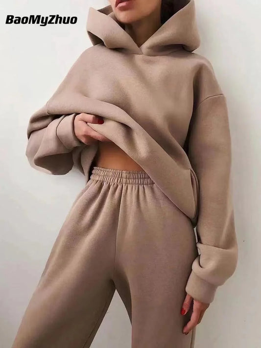 Winter Two Piece Sets Women Tracksuit Oversized Suit 2022 Autumn Trouser Suits Female Sweatshirt Solid Sports Hoodie Sportswear